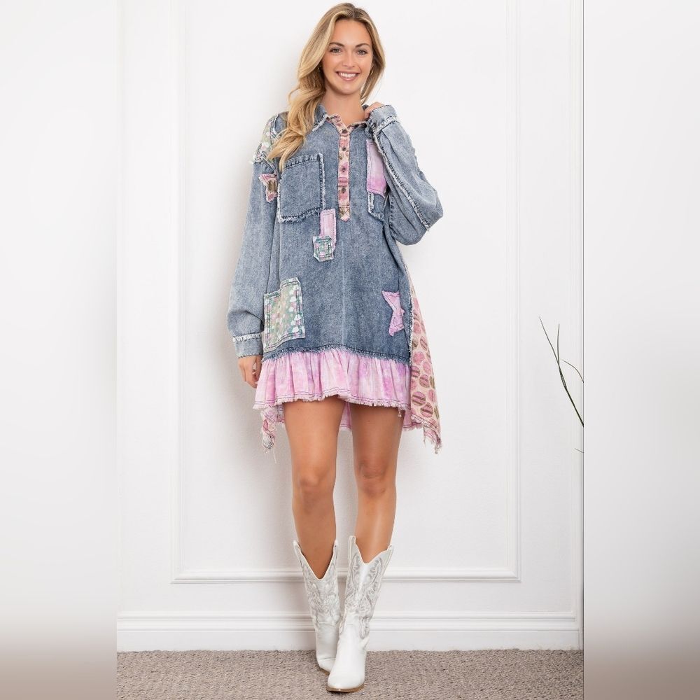 Patchwork Denim Ruffle Dress/Top - Picture 5 of 6